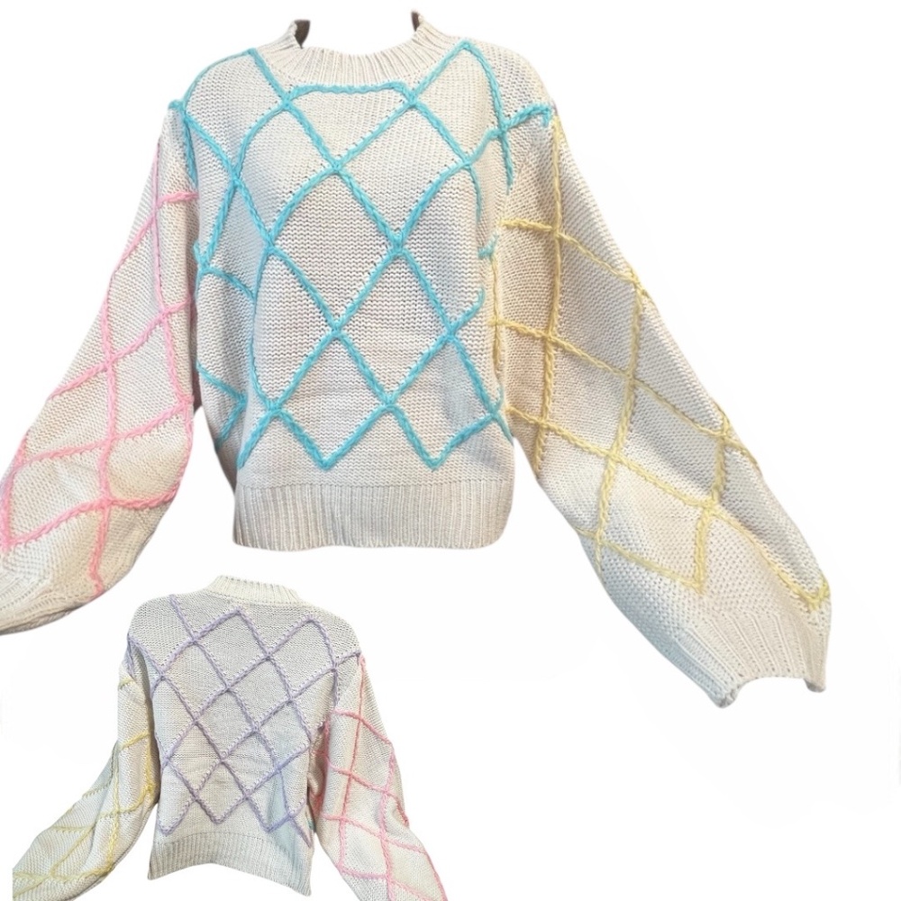 POL Sweater Colorful size L NWT super Soft. Cream, Blue, Yellow, Pink, Lilac